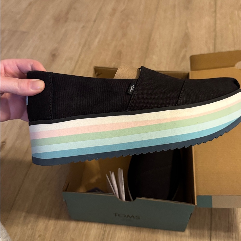 TOMS Classic Black Canvas Slip-Ons platform
